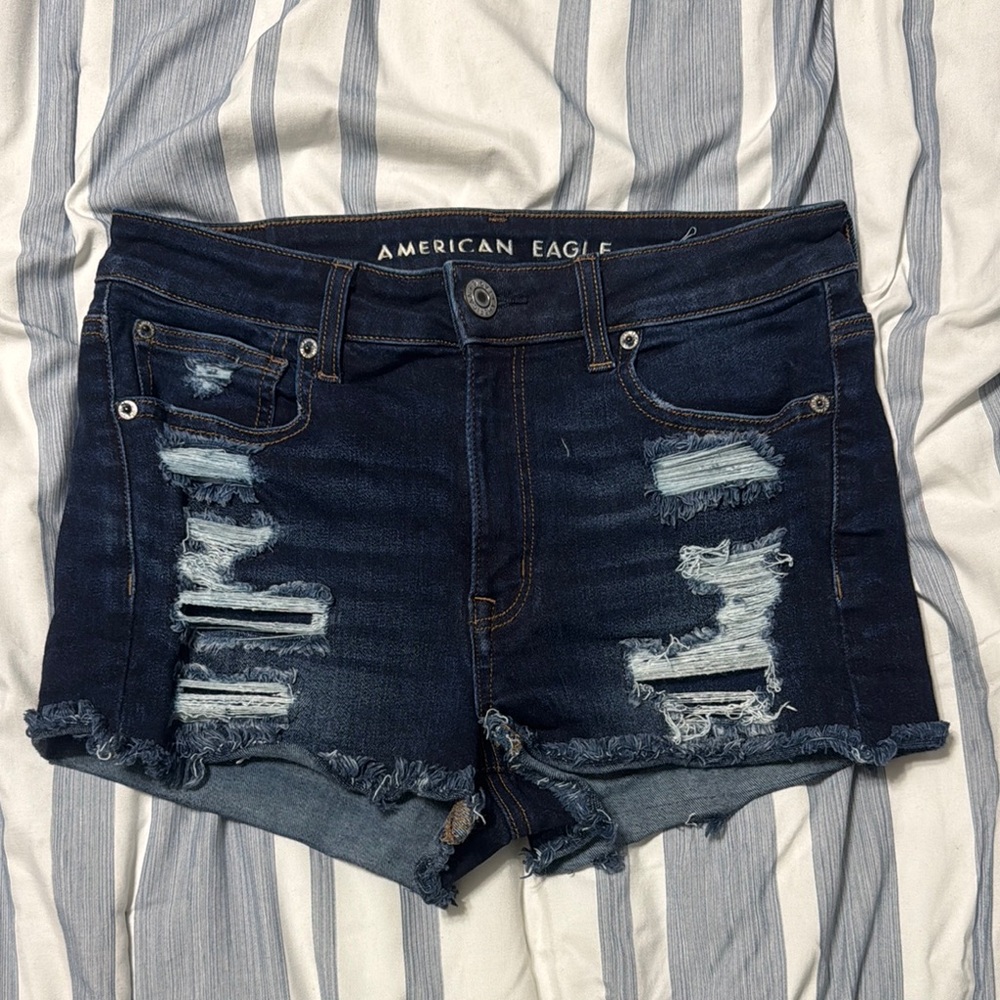 American Eagle Outfitters Blue Distressed Jean Shorts